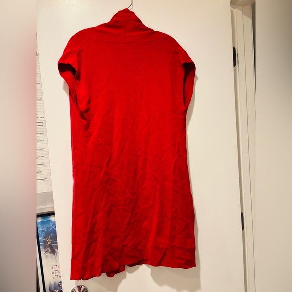 CHICO’S Red Sleeveless Long Open Front Knit Cardigan Sweater With 2 Pockets, M - Picture 5 of 5